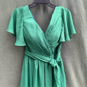 Emerald Green Chiffon Flutter Sleeve Bridesmaid Dress